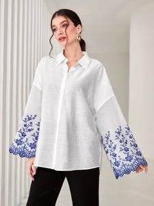 Floral Embroidery Drop Shoulder Shirt