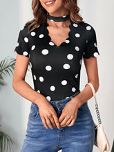 Load image into Gallery viewer, Polka Dot Scallop Trim Choker Neck Tee
