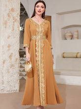 Load image into Gallery viewer, Guipure Lace V Neck Tie Back Kaftan Dress
