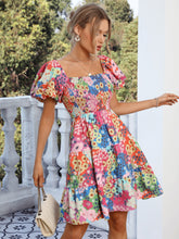 Load image into Gallery viewer, Allover Floral Print Puff Sleeve Ruffle Hem Dress
