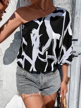 Load image into Gallery viewer, Graphic Print One Shoulder Batwing Sleeve Blouse
