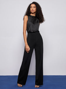 Solid Sleeveless Satin Tank Jumpsuit Without Chain