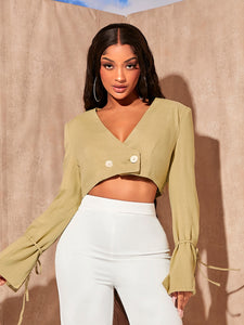 Solid Flounce Sleeve Crop Jacket