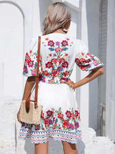 Floral Print Puff Sleeve Dress Without Belt