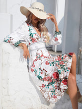 Load image into Gallery viewer, Floral Print Plunging Neck Lantern Sleeve Dress
