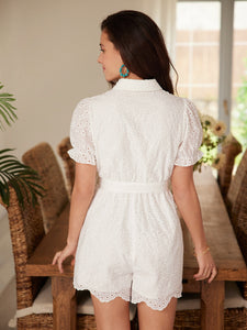 Puff Sleeve Belted Schiffy Romper