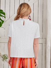 Load image into Gallery viewer, Contrast Lace Frill Neck Tee
