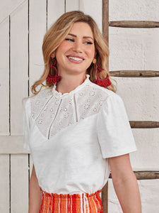 Contrast Lace Frill Neck Tee