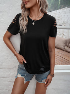 Solid Cut Out Detail Crew Neck Tee