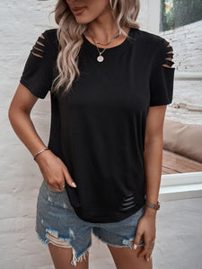 Solid Cut Out Detail Crew Neck Tee