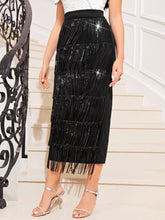 Load image into Gallery viewer, Sequin Fringe Trim Pencil Skirt
