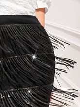 Load image into Gallery viewer, Sequin Fringe Trim Pencil Skirt
