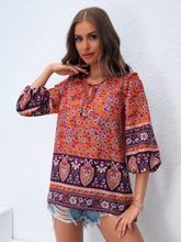 Load image into Gallery viewer, Floral Print Tie Neck Lantern Sleeve Blouse
