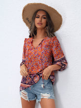 Load image into Gallery viewer, Floral Print Tie Neck Lantern Sleeve Blouse

