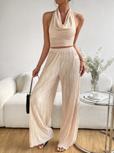 Load image into Gallery viewer, Draped Front Backless Halter Top &amp; Wide Leg Pants
