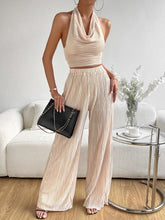 Load image into Gallery viewer, Draped Front Backless Halter Top &amp; Wide Leg Pants
