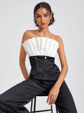 Load image into Gallery viewer, Chain Detail Striped Pleated Tube Jumpsuit
