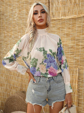 Load image into Gallery viewer, Floral Print Mock Neck Raglan Sleeve Blouse
