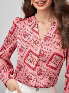 Scarf Print Button Front Shirt