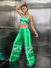 Load image into Gallery viewer, Letter Graphic Crop Wide Straps Top &amp; Wide Leg Pants
