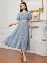 Load image into Gallery viewer, Solid Puff Sleeve Fuzzy A-line Dress
