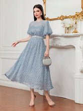 Load image into Gallery viewer, Solid Puff Sleeve Fuzzy A-line Dress
