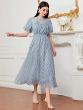 Load image into Gallery viewer, Solid Puff Sleeve Fuzzy A-line Dress
