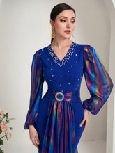 Load image into Gallery viewer, Pearls Detail Lantern Sleeve Draped Front Dress
