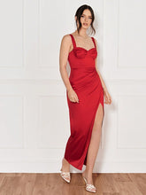 Load image into Gallery viewer, Ruched Split Thigh Cami Dress
