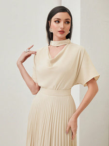 Draped Front Batwing Sleeve Top & Pleated Skirt