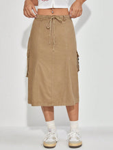 Load image into Gallery viewer, Drawstring Waist Flap Pocket Side Cargo Skirt
