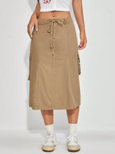 Load image into Gallery viewer, Drawstring Waist Flap Pocket Side Cargo Skirt
