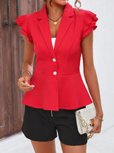Load image into Gallery viewer, Lapel Neck Ruffle Trim Button Front Blazer
