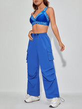 Load image into Gallery viewer, Letter Graphic Crop Wide Strap Top &amp; Drawstring Waist Cargo Pants
