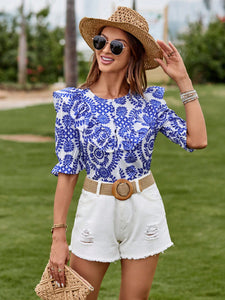 Floral Embroidery Puff Sleeve Blouse