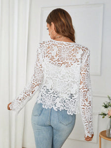 Guipure Lace Insert Open Front Jacket