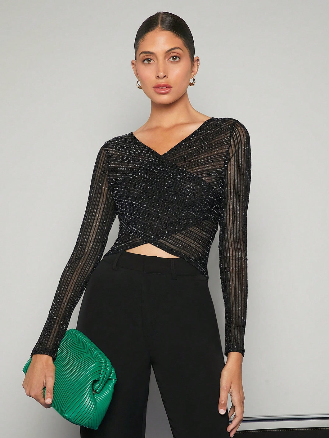 Striped Mesh Crossover Crop Top