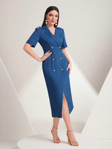 Lapel Collar Double Breasted Dress