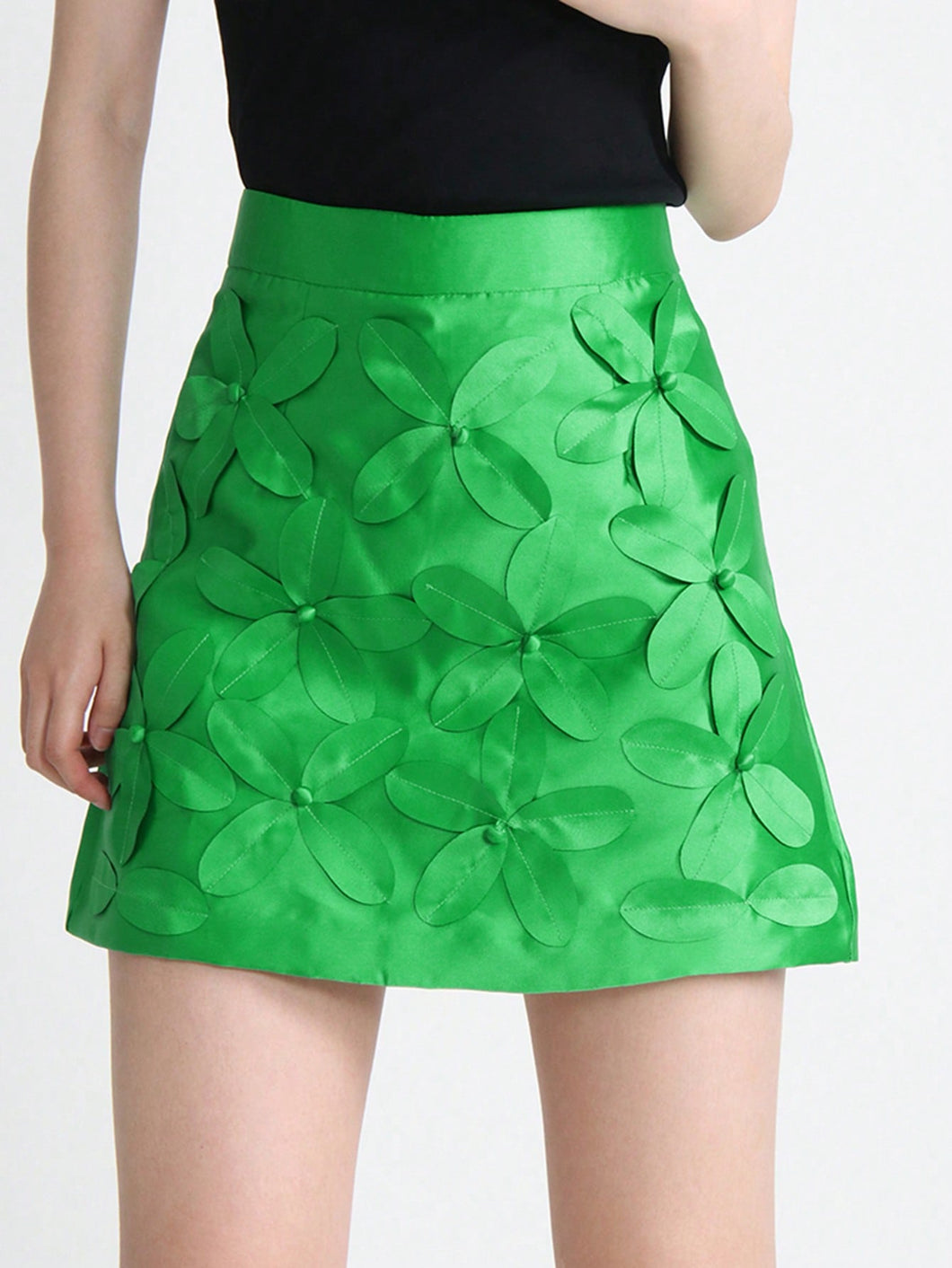 High Waist Floral Appliques Skirt