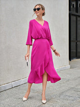 Load image into Gallery viewer, Solid Ruffle Trim Wrap Hem Dress
