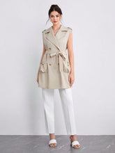 Load image into Gallery viewer, Double Breasted Belted Vest Trench Coat
