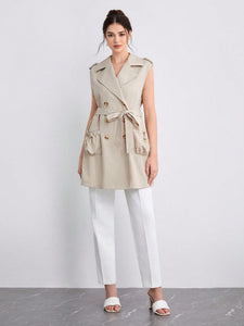 Double Breasted Belted Vest Trench Coat