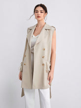 Load image into Gallery viewer, Double Breasted Belted Vest Trench Coat
