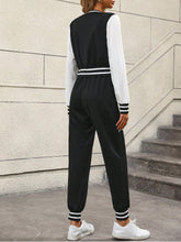Load image into Gallery viewer, Letter Patched Striped Trim Bomber Jacket &amp; Sweatpants
