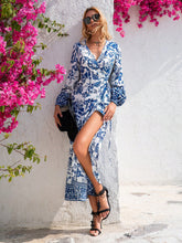 Load image into Gallery viewer, Floral Print Lantern Sleeve Knot Side Wrap Dress
