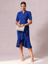 Load image into Gallery viewer, Shawl Collar Button Front Ruffle Hem Dress
