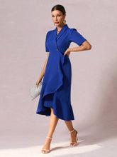 Load image into Gallery viewer, Shawl Collar Button Front Ruffle Hem Dress
