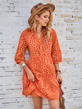 Load image into Gallery viewer, Solid Eyelet Embroidery A-line Dress
