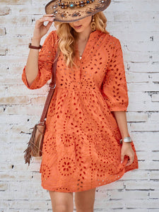 Solid Eyelet Embroidery A-line Dress