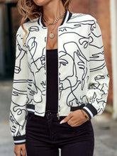 Load image into Gallery viewer, Abstract Figure Graphic Striped Trim Bomber Jacket
